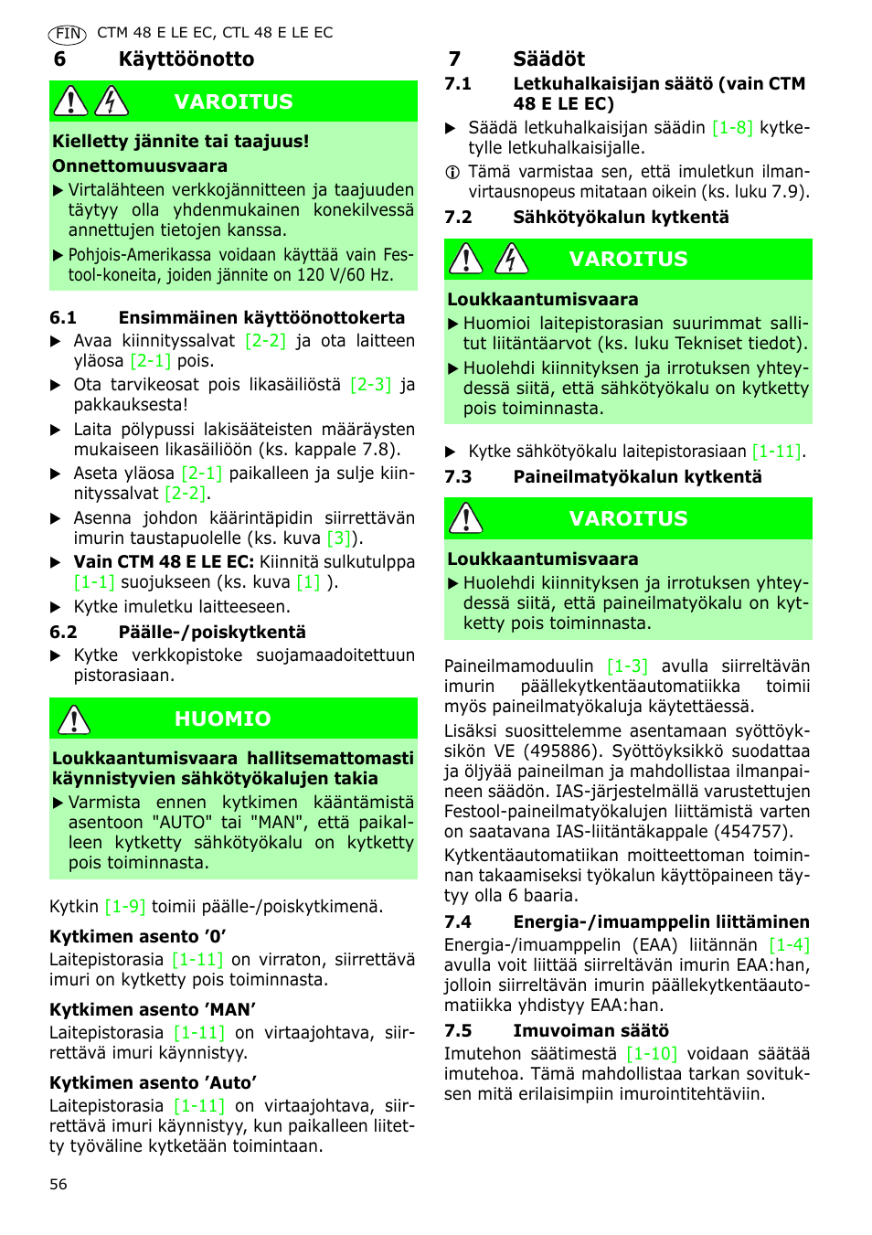 Festool CTH 48 E-LE-AC CLEANTEX User Manual | Page 56 / 101