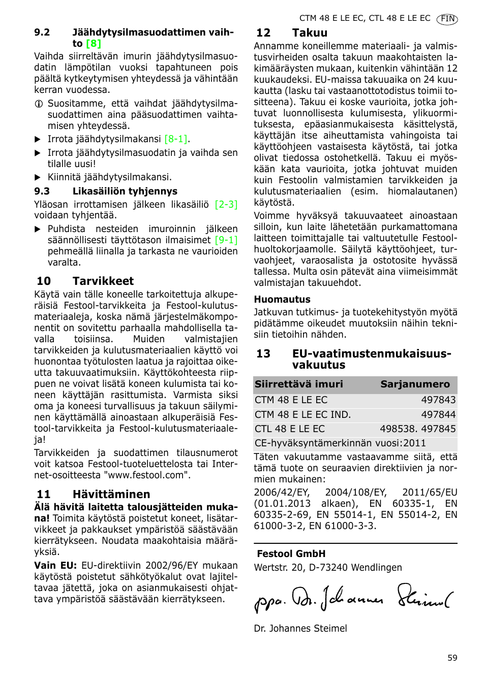 Festool CTH 48 E-LE-AC CLEANTEX User Manual | Page 59 / 101