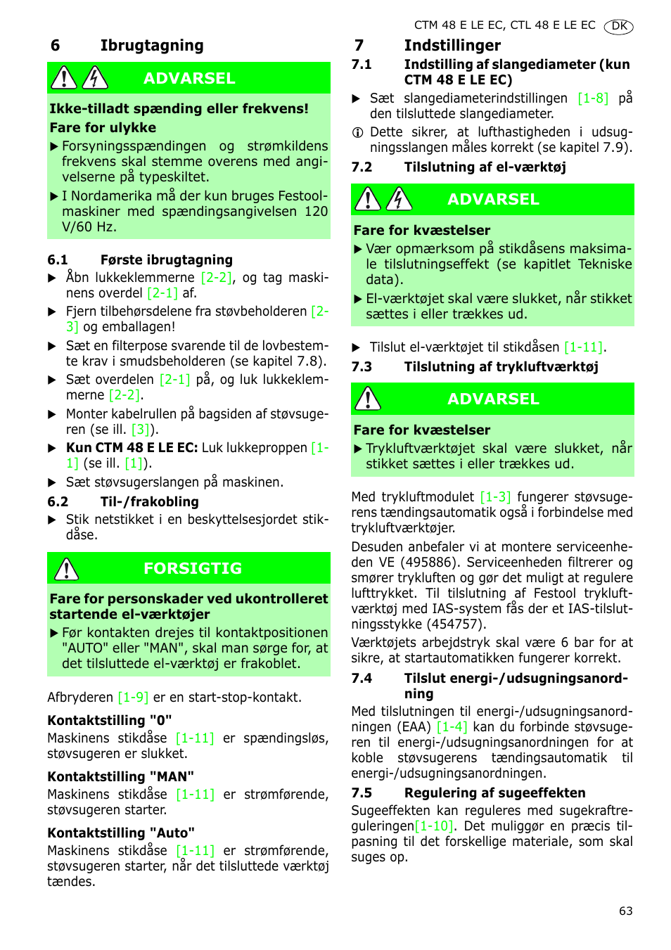 Festool CTH 48 E-LE-AC CLEANTEX User Manual | Page 63 / 101