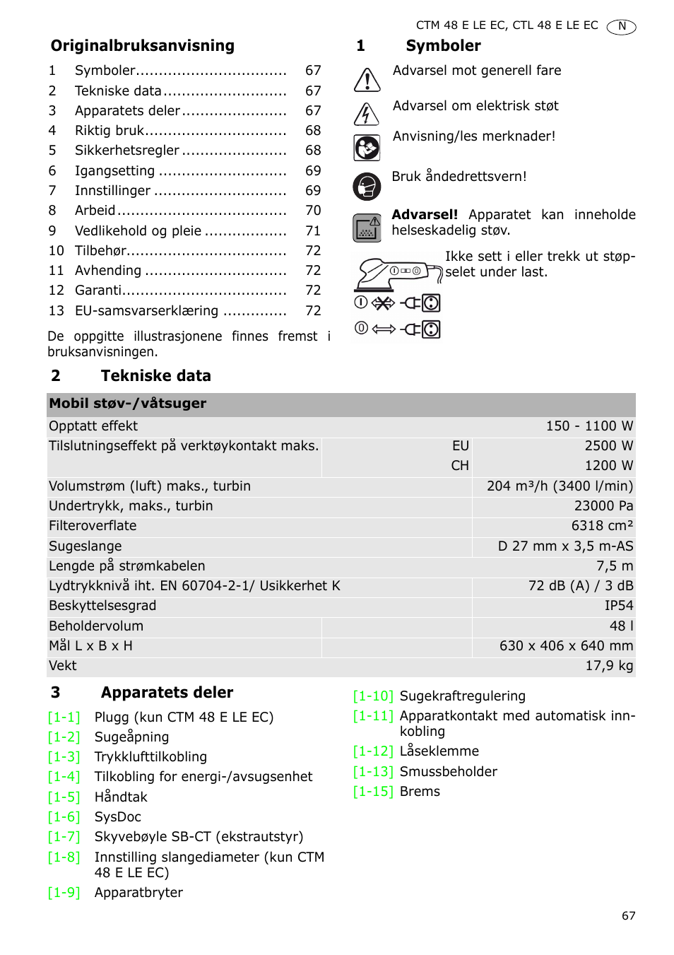 Festool CTH 48 E-LE-AC CLEANTEX User Manual | Page 67 / 101