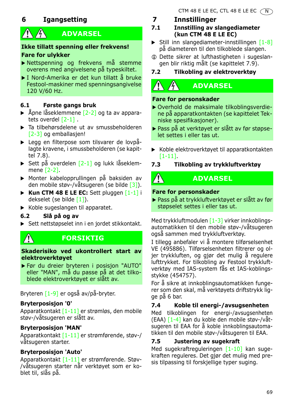 Festool CTH 48 E-LE-AC CLEANTEX User Manual | Page 69 / 101