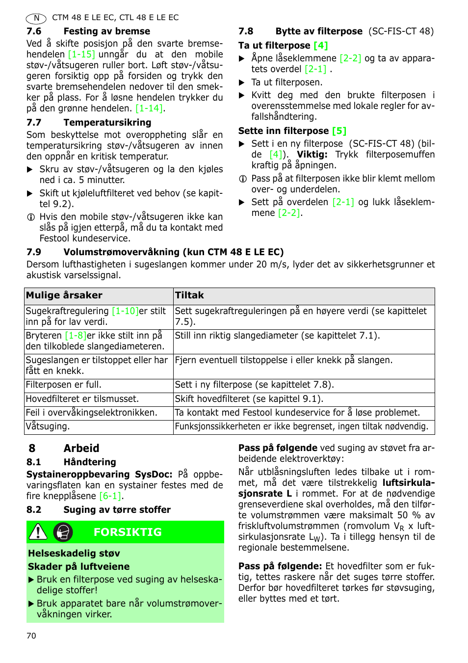 Festool CTH 48 E-LE-AC CLEANTEX User Manual | Page 70 / 101