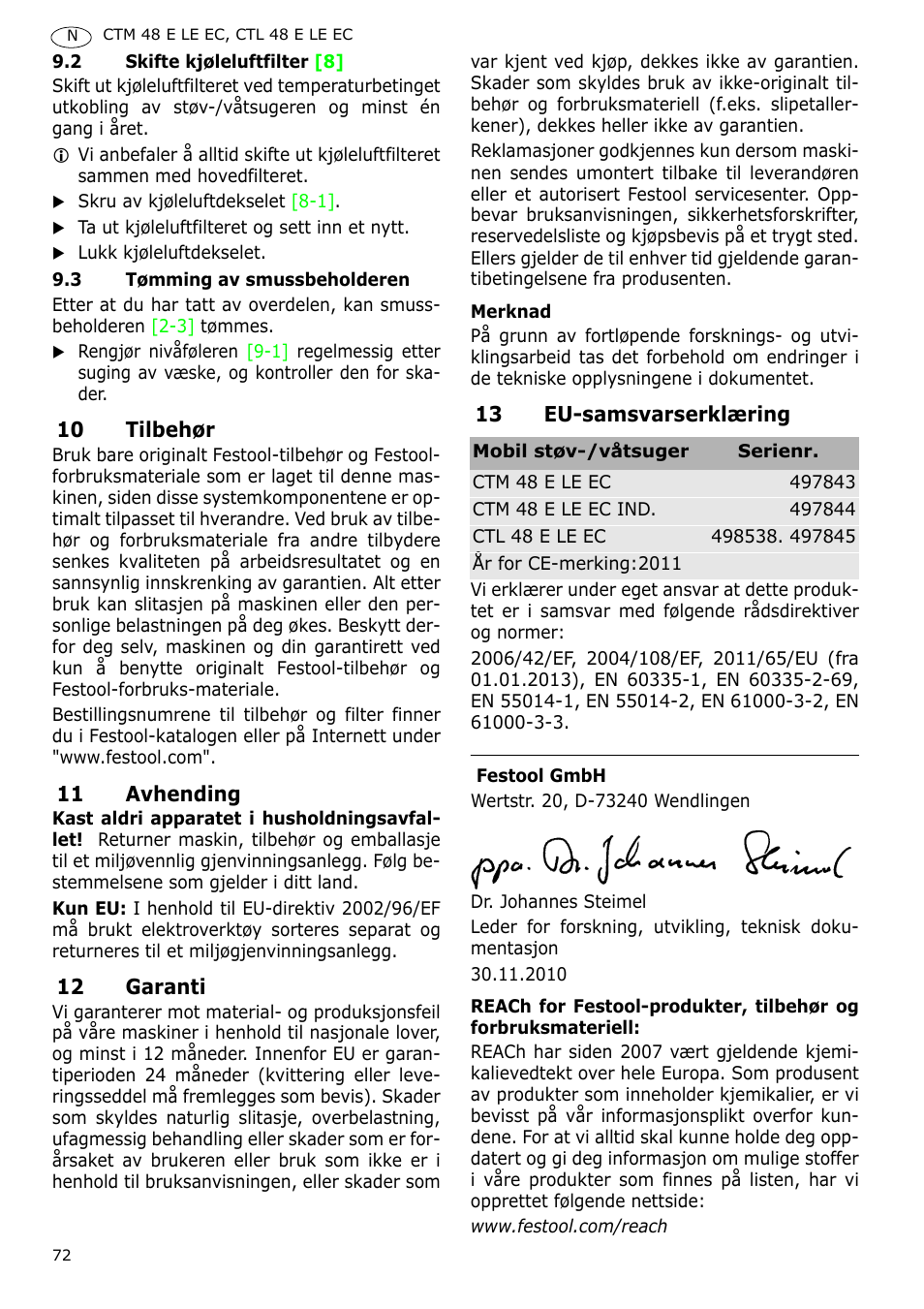 Festool CTH 48 E-LE-AC CLEANTEX User Manual | Page 72 / 101