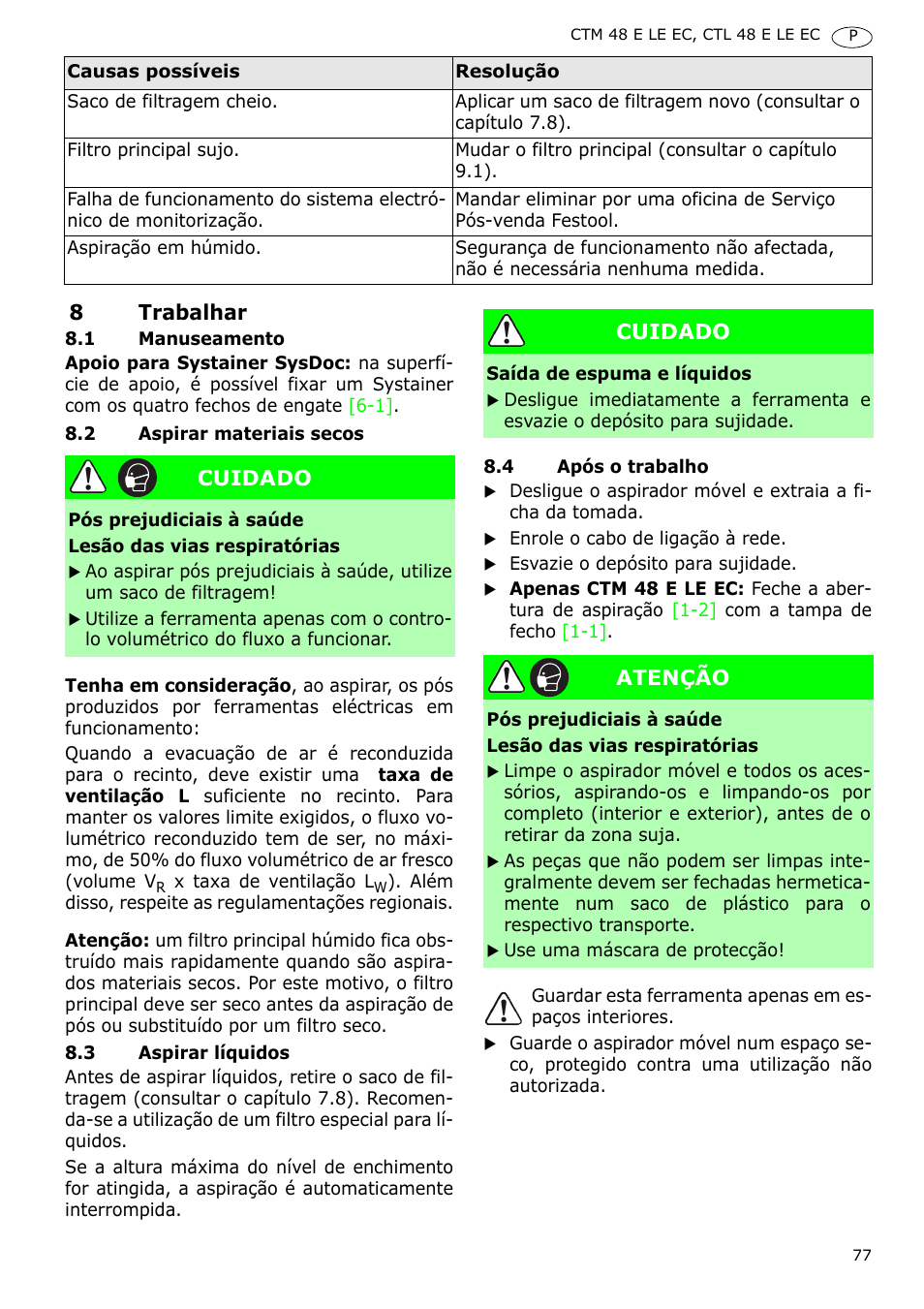 Festool CTH 48 E-LE-AC CLEANTEX User Manual | Page 77 / 101