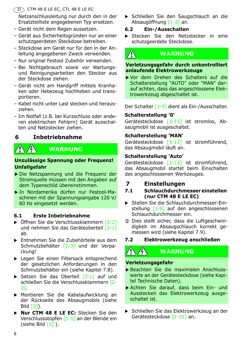 Festool CTH 48 E-LE-AC CLEANTEX User Manual | Page 8 / 101