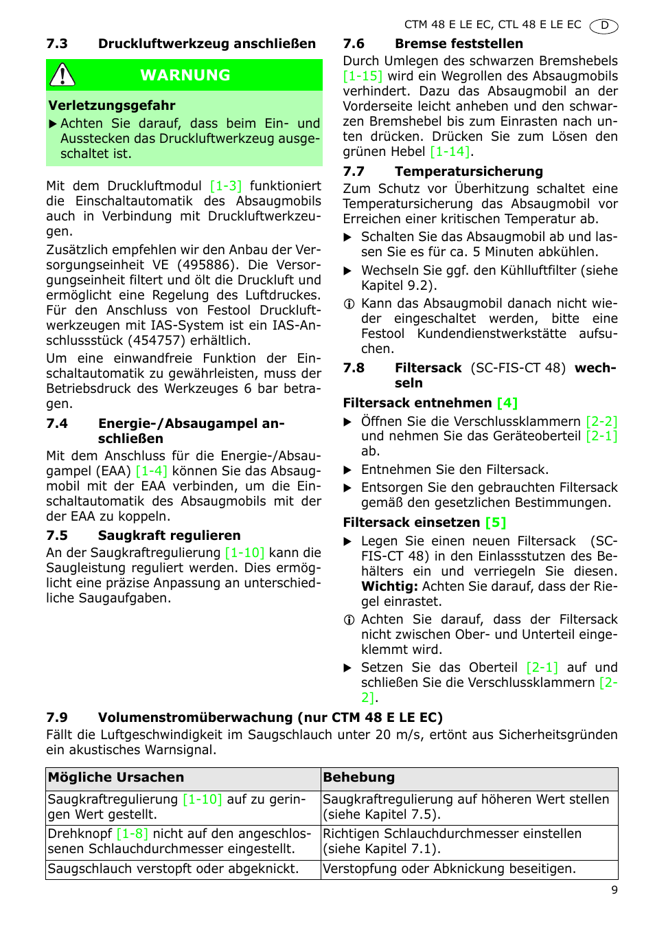 Festool CTH 48 E-LE-AC CLEANTEX User Manual | Page 9 / 101