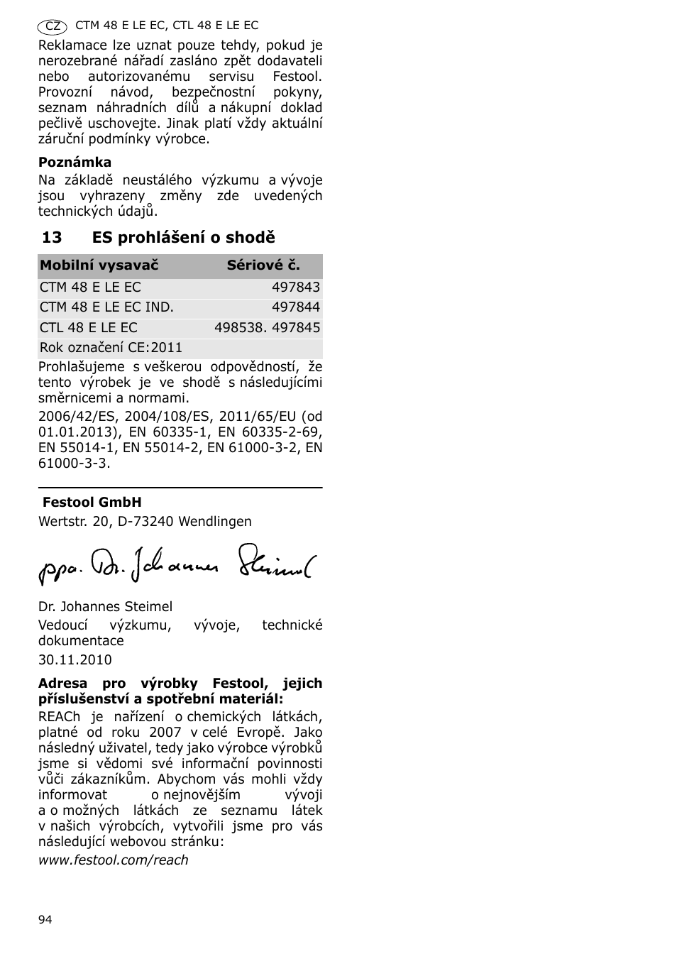 Festool CTH 48 E-LE-AC CLEANTEX User Manual | Page 94 / 101