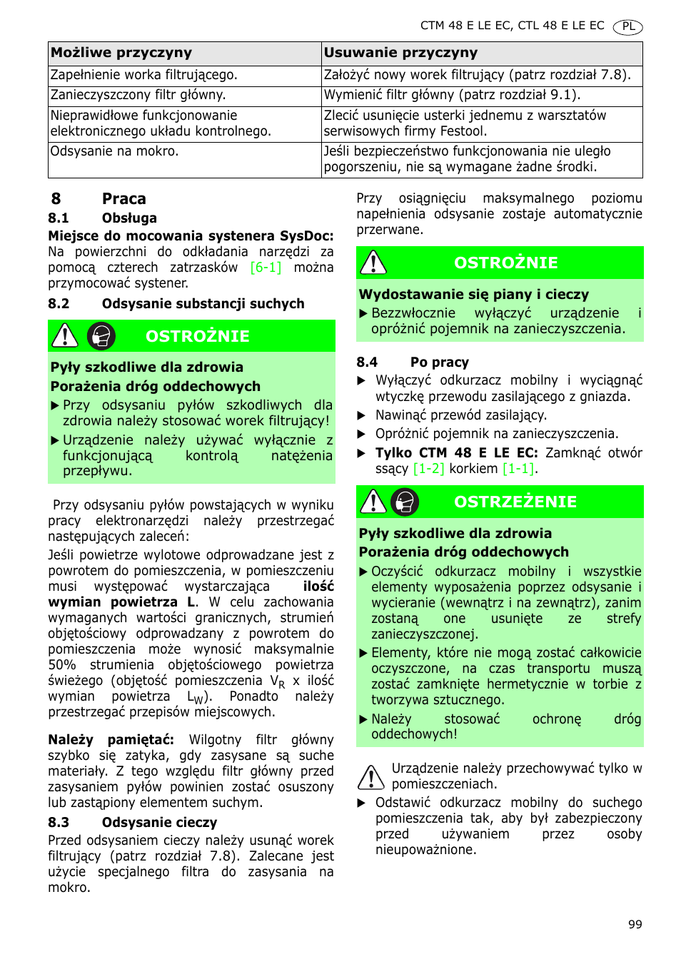 Festool CTH 48 E-LE-AC CLEANTEX User Manual | Page 99 / 101