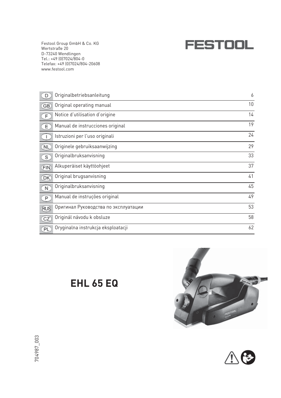 Festool EHL65 EQ User Manual | 66 pages