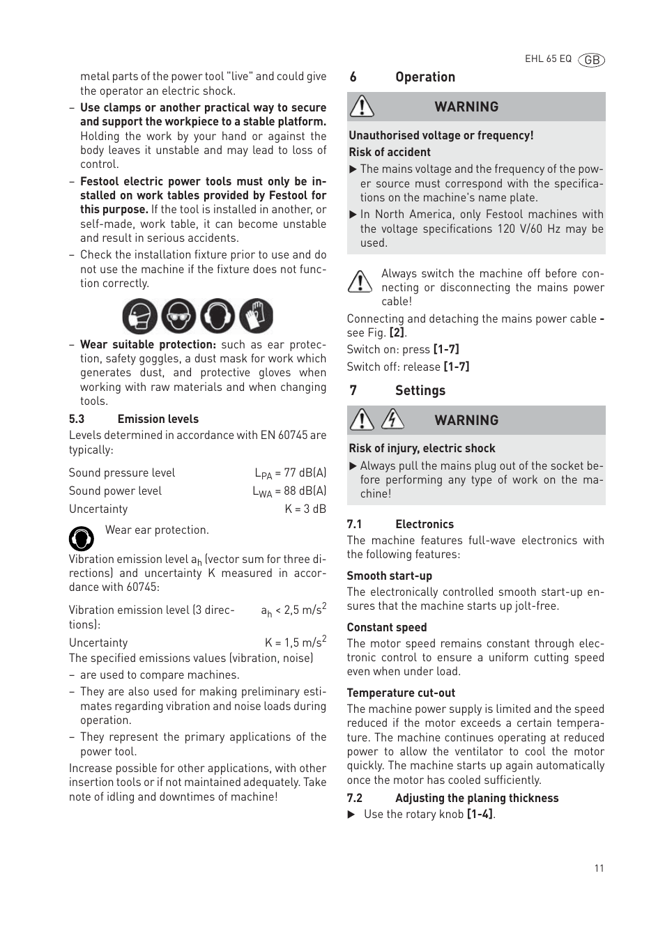 Festool EHL65 EQ User Manual | Page 11 / 66