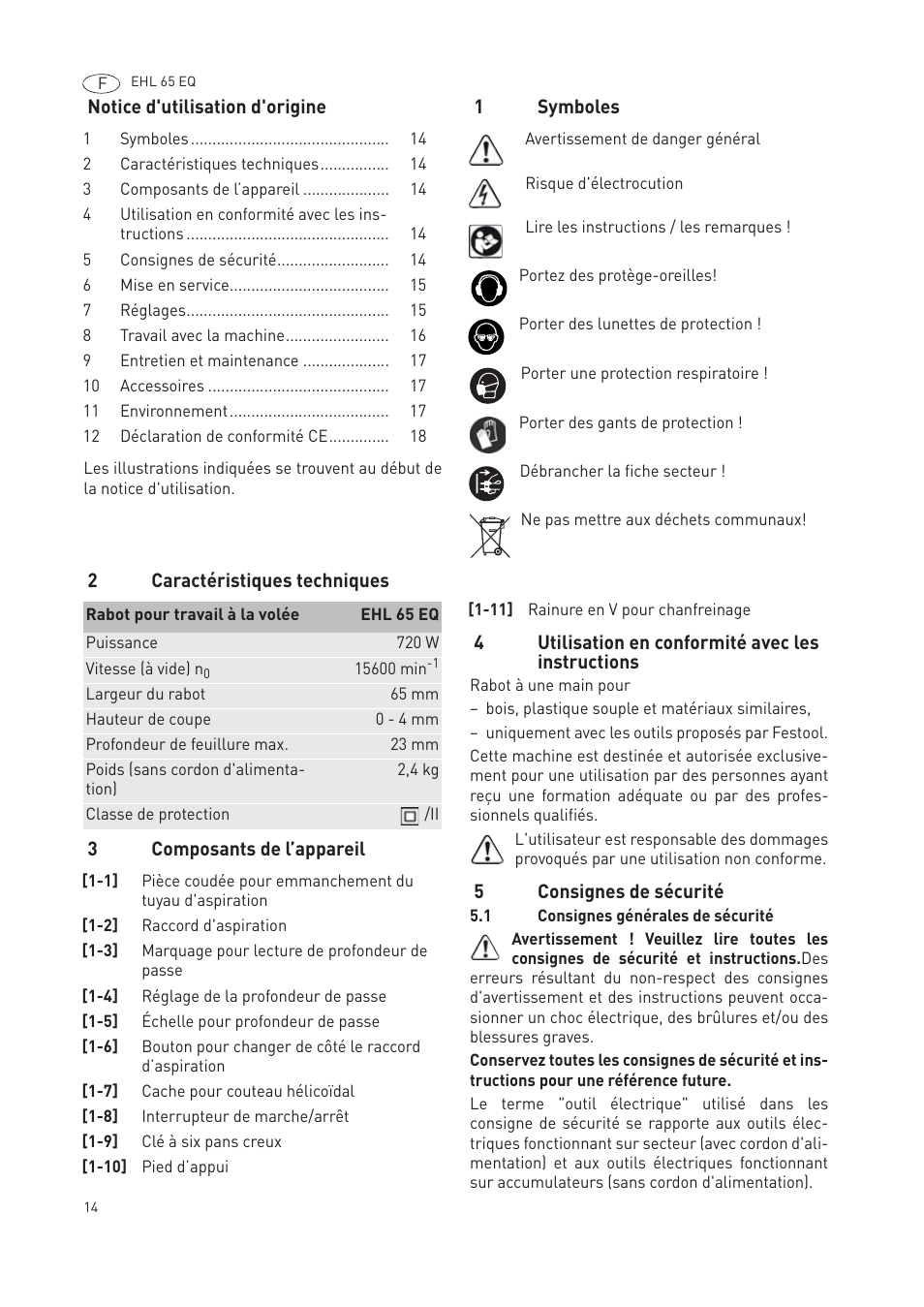 Festool EHL65 EQ User Manual | Page 14 / 66