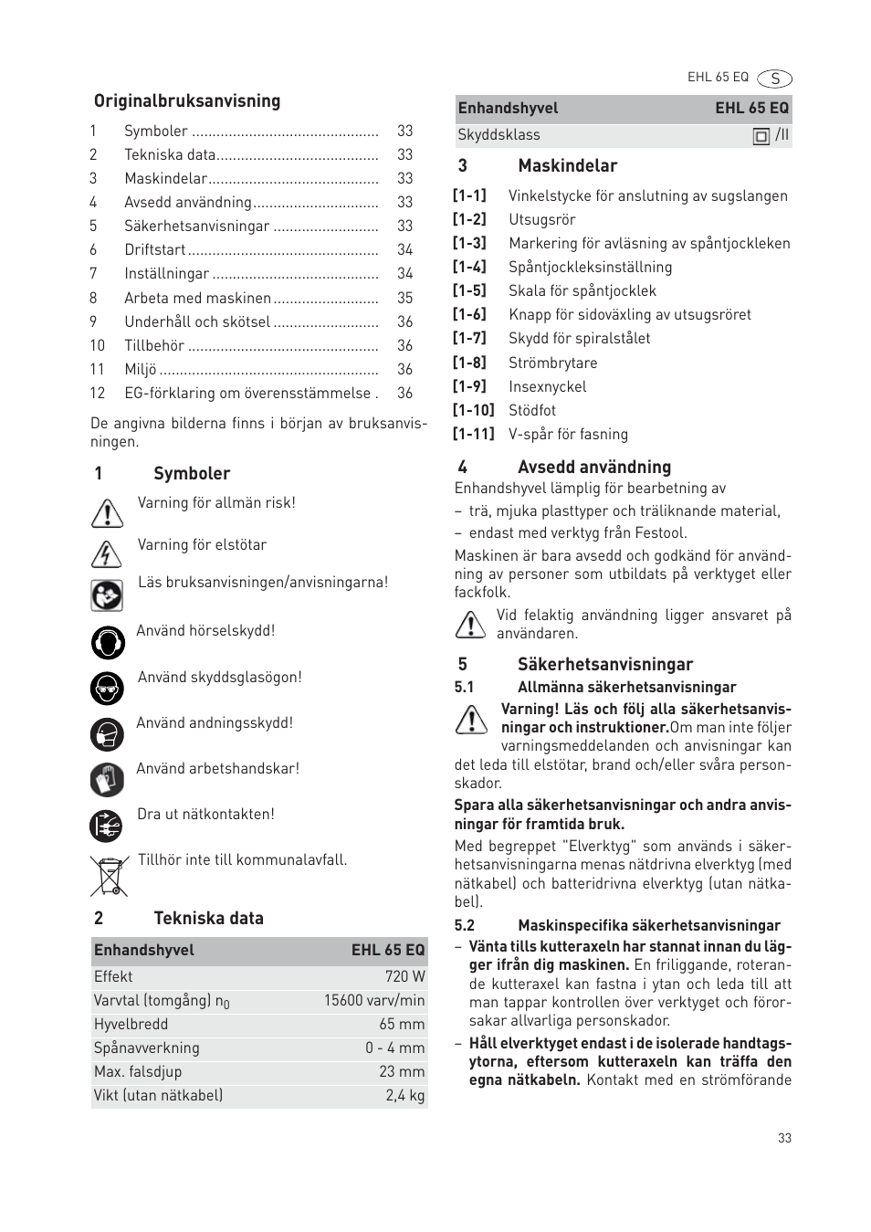 Festool EHL65 EQ User Manual | Page 33 / 66