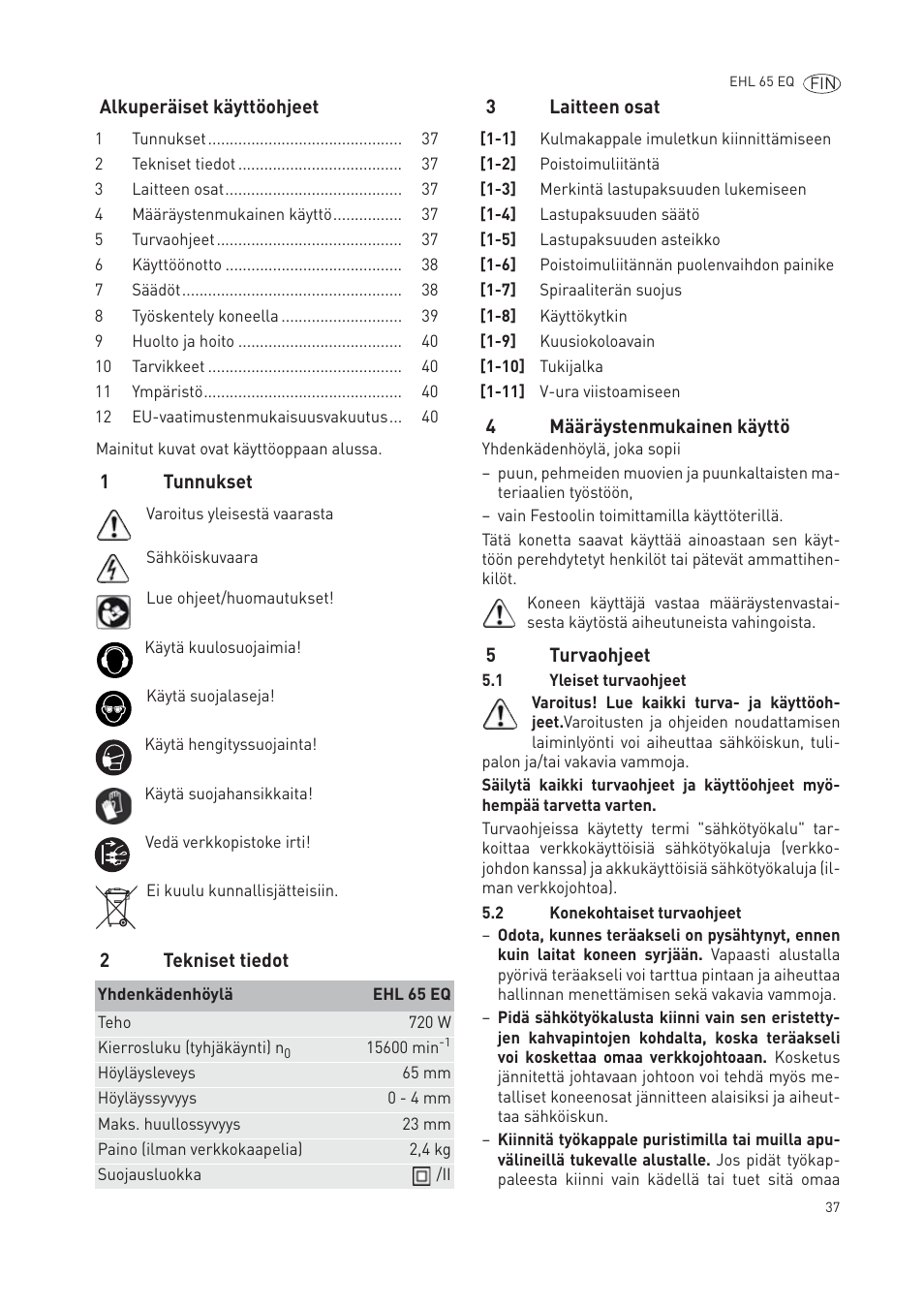 Festool EHL65 EQ User Manual | Page 37 / 66