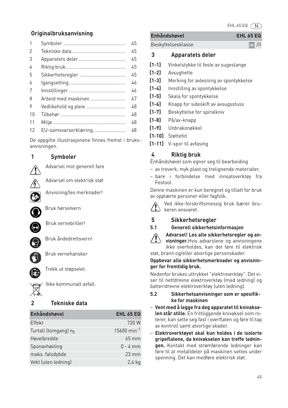 Festool EHL65 EQ User Manual | Page 45 / 66