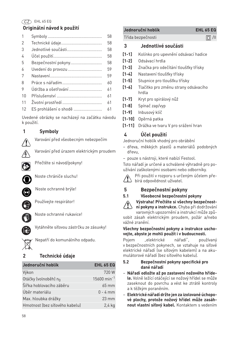 Festool EHL65 EQ User Manual | Page 58 / 66