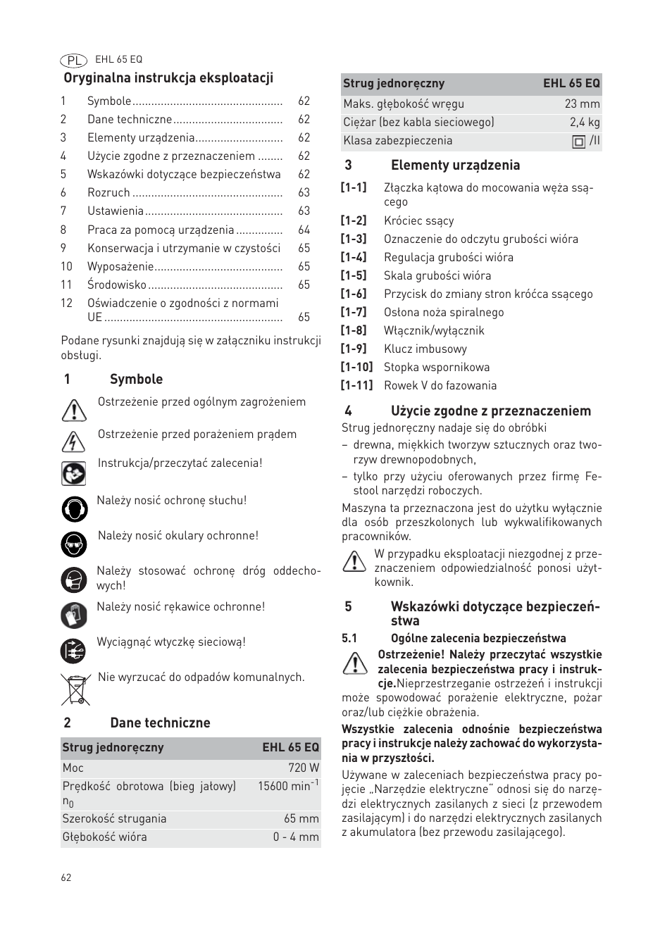 Festool EHL65 EQ User Manual | Page 62 / 66