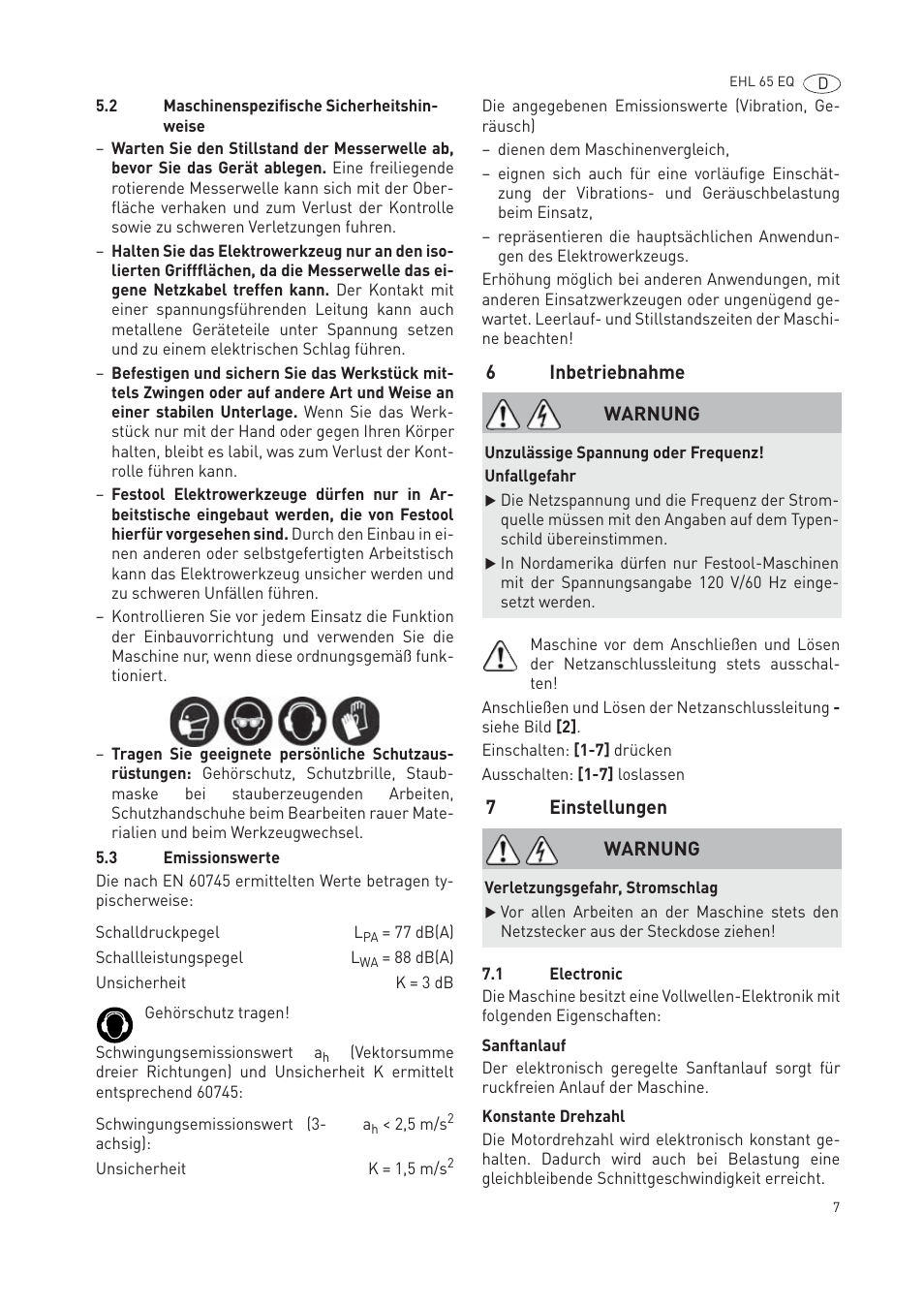 Festool EHL65 EQ User Manual | Page 7 / 66