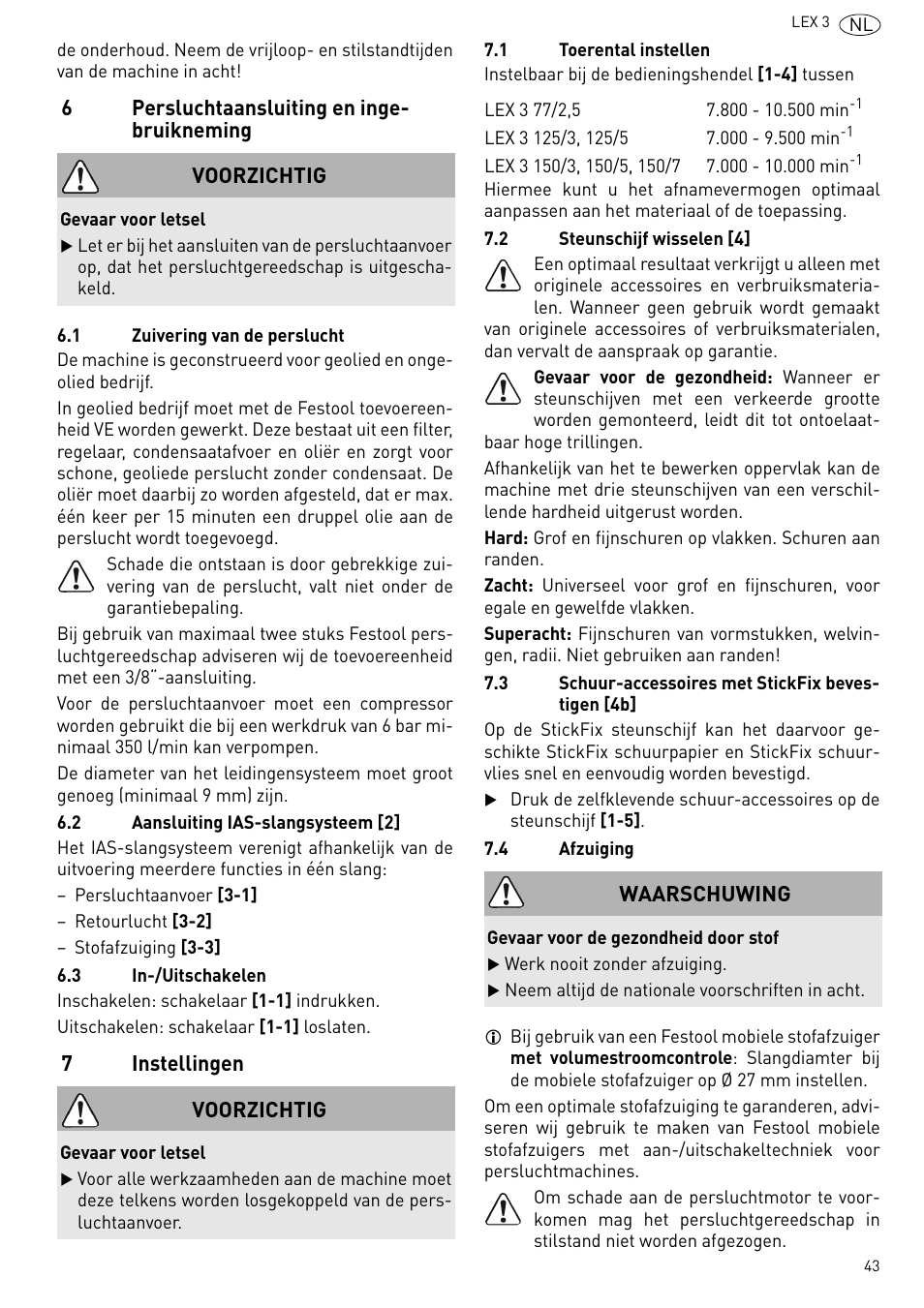 Festool LEX 3 77-2-5 User Manual | Page 43 / 94