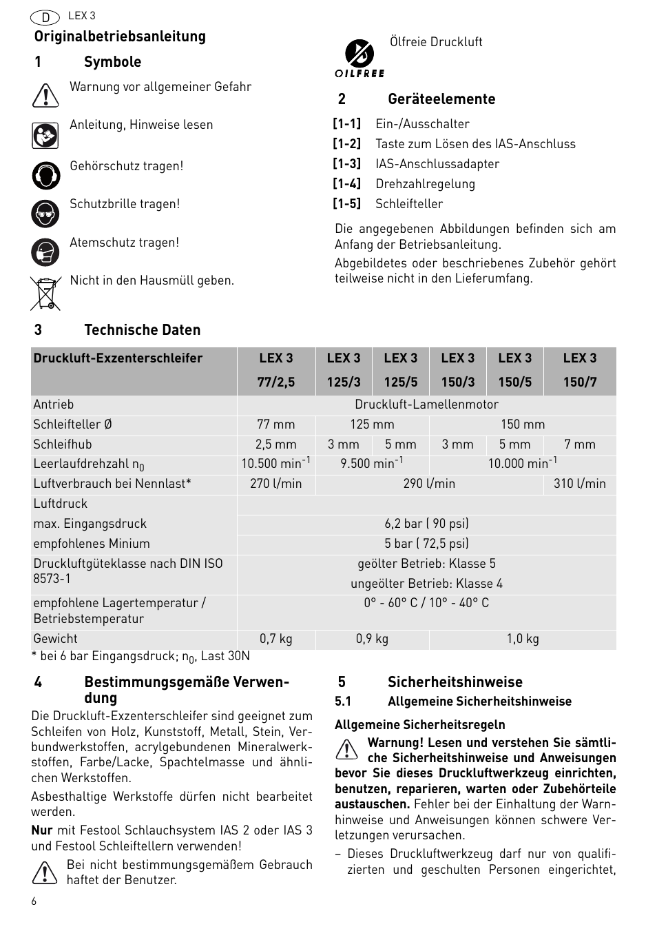 Festool LEX 3 77-2-5 User Manual | Page 6 / 94