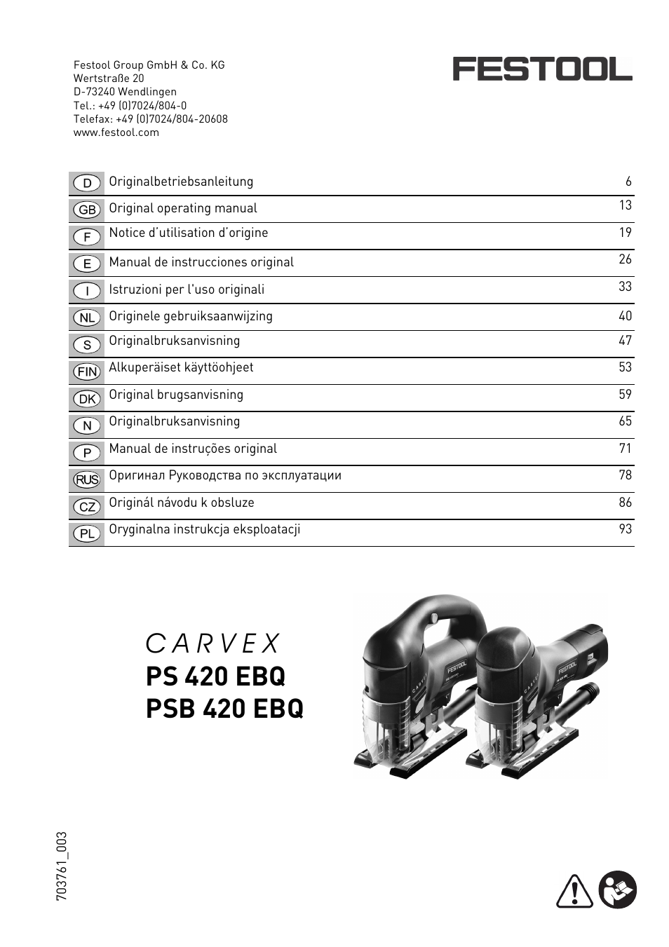 Festool PSB 420 EBQ User Manual | 99 pages