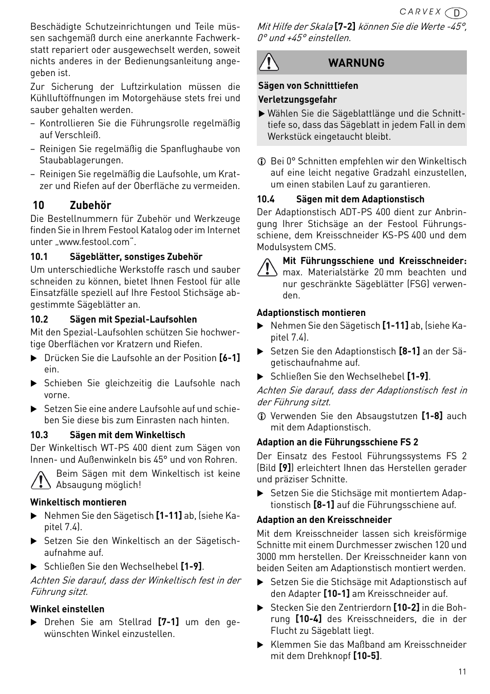 10 zubehör, Warnung | Festool PSB 420 EBQ User Manual | Page 11 / 99