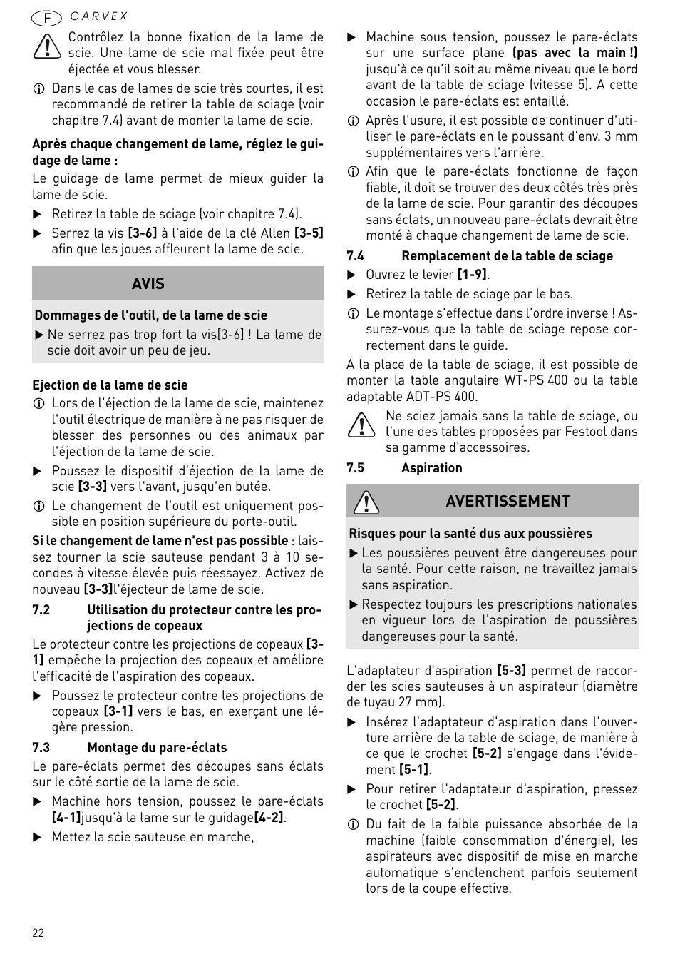 Avis, Avertissement | Festool PSB 420 EBQ User Manual | Page 22 / 99