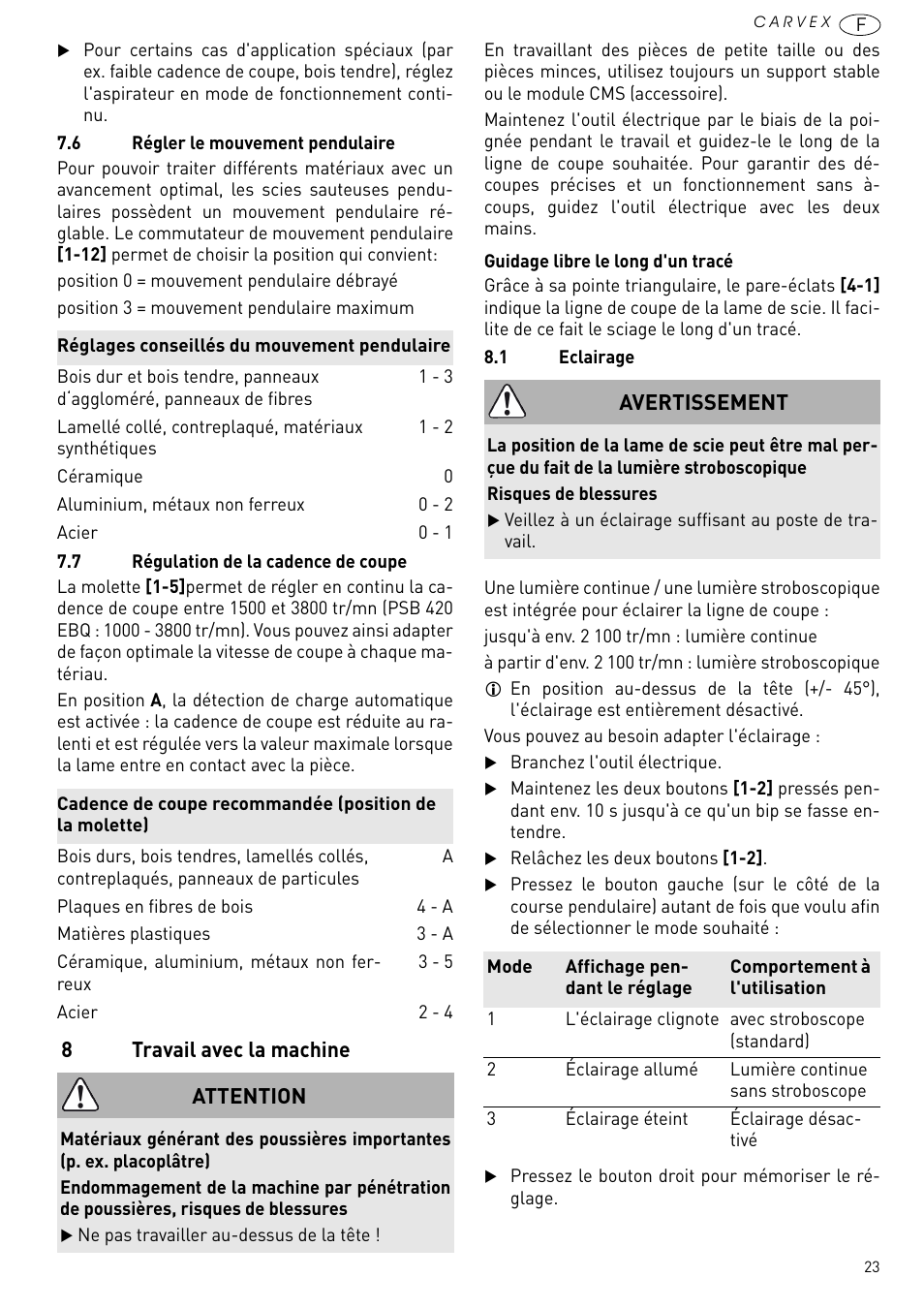 Travail avec la machine | Festool PSB 420 EBQ User Manual | Page 23 / 99