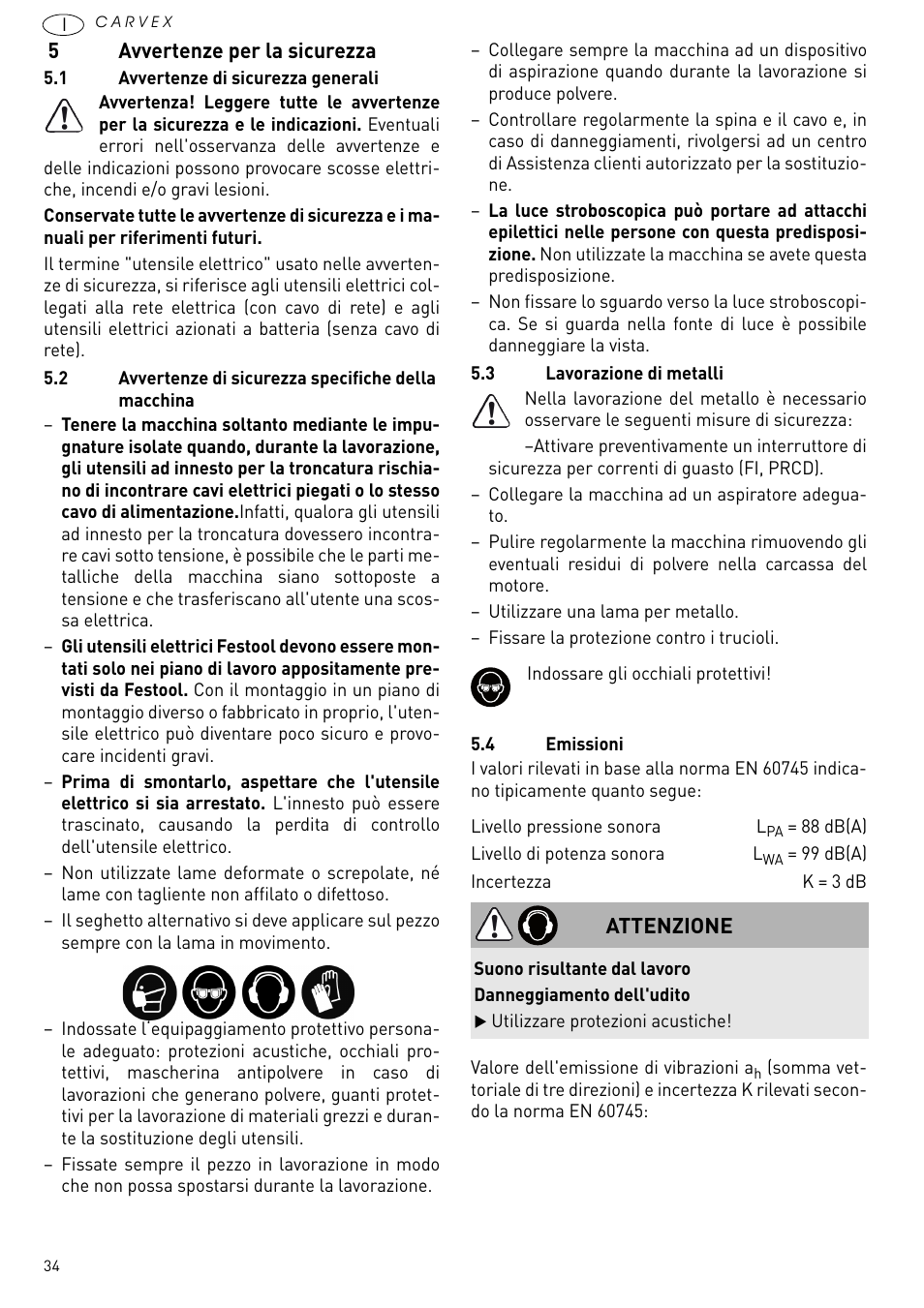 Avvertenze per la sicurezza | Festool PSB 420 EBQ User Manual | Page 34 / 99