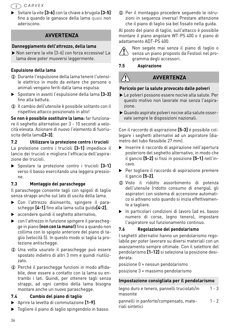 Avvertenza | Festool PSB 420 EBQ User Manual | Page 36 / 99