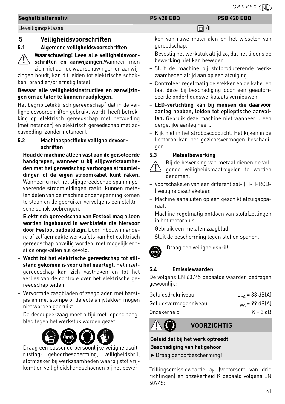 Veiligheidsvoorschriften | Festool PSB 420 EBQ User Manual | Page 41 / 99