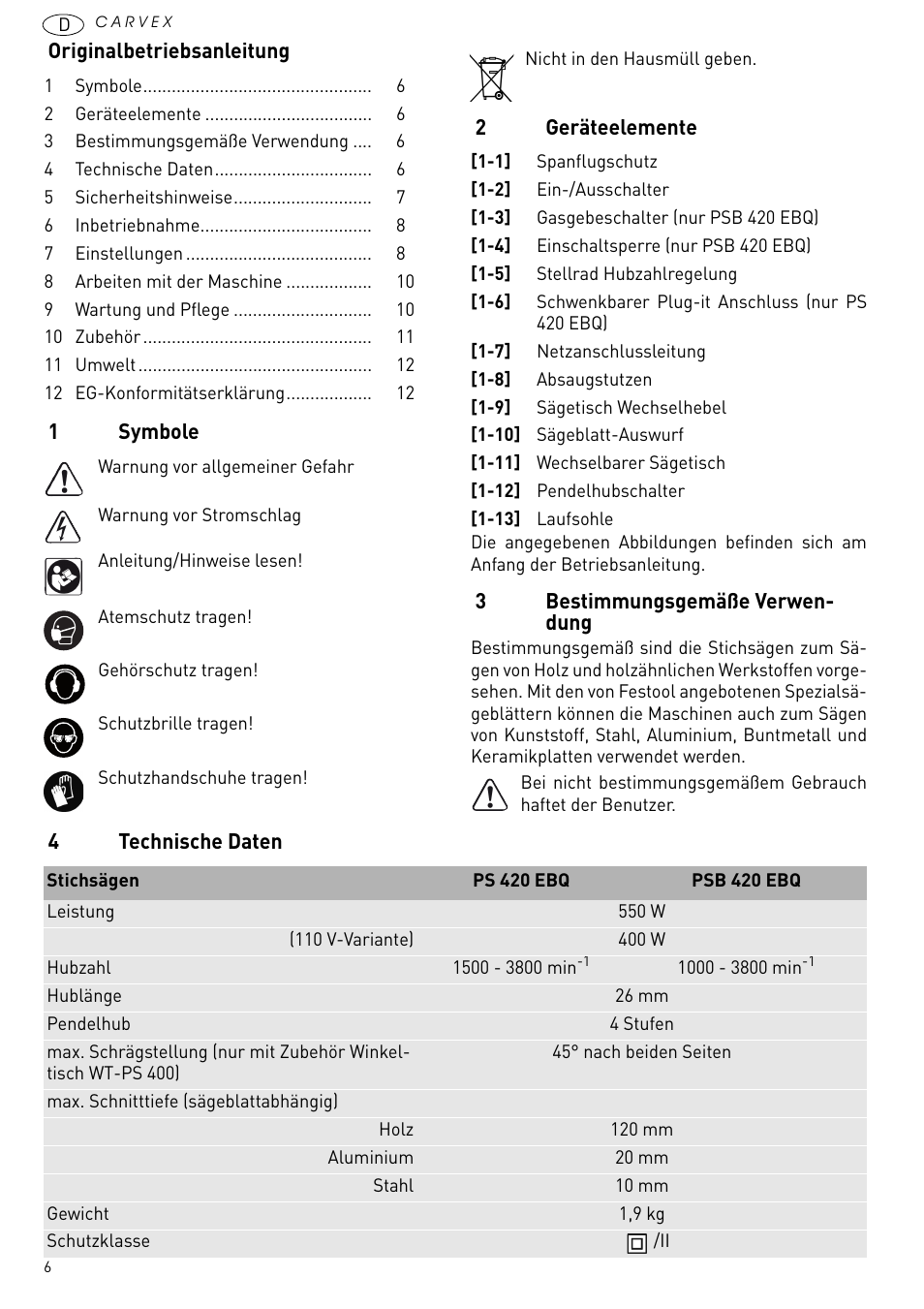 Festool PSB 420 EBQ User Manual | Page 6 / 99