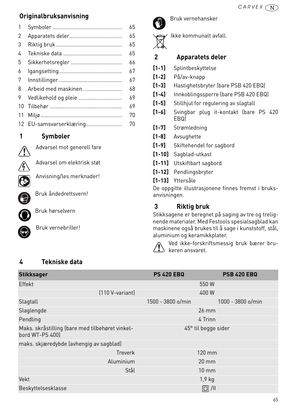 Festool PSB 420 EBQ User Manual | Page 65 / 99