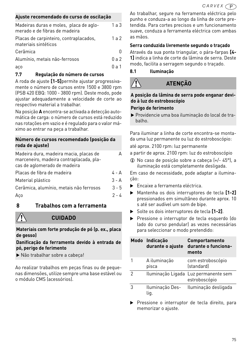 Trabalhos com a ferramenta | Festool PSB 420 EBQ User Manual | Page 75 / 99