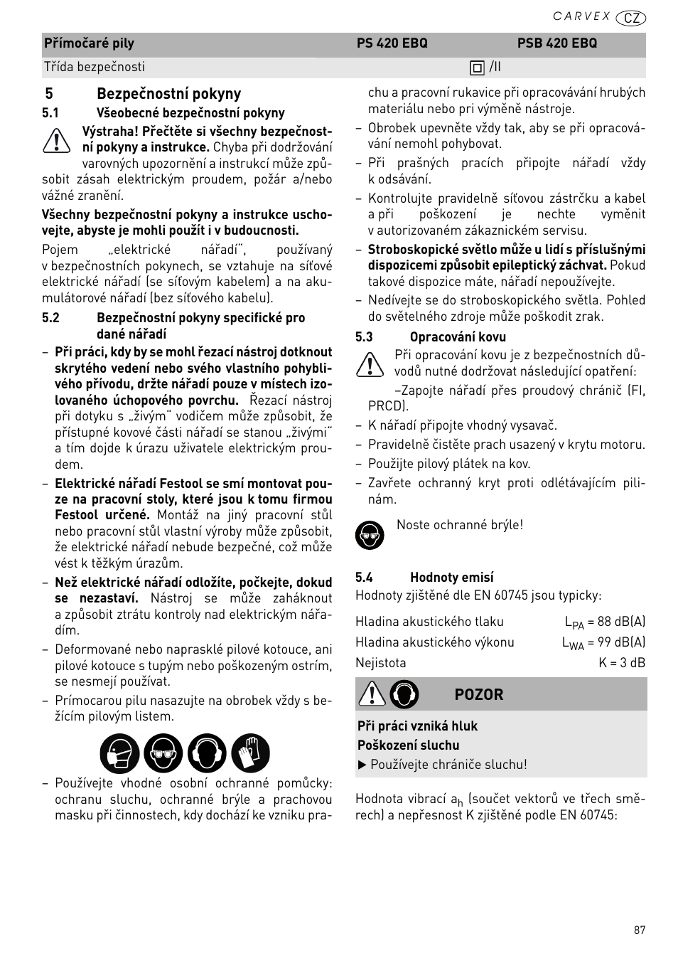 Bezpečnostní pokyny | Festool PSB 420 EBQ User Manual | Page 87 / 99