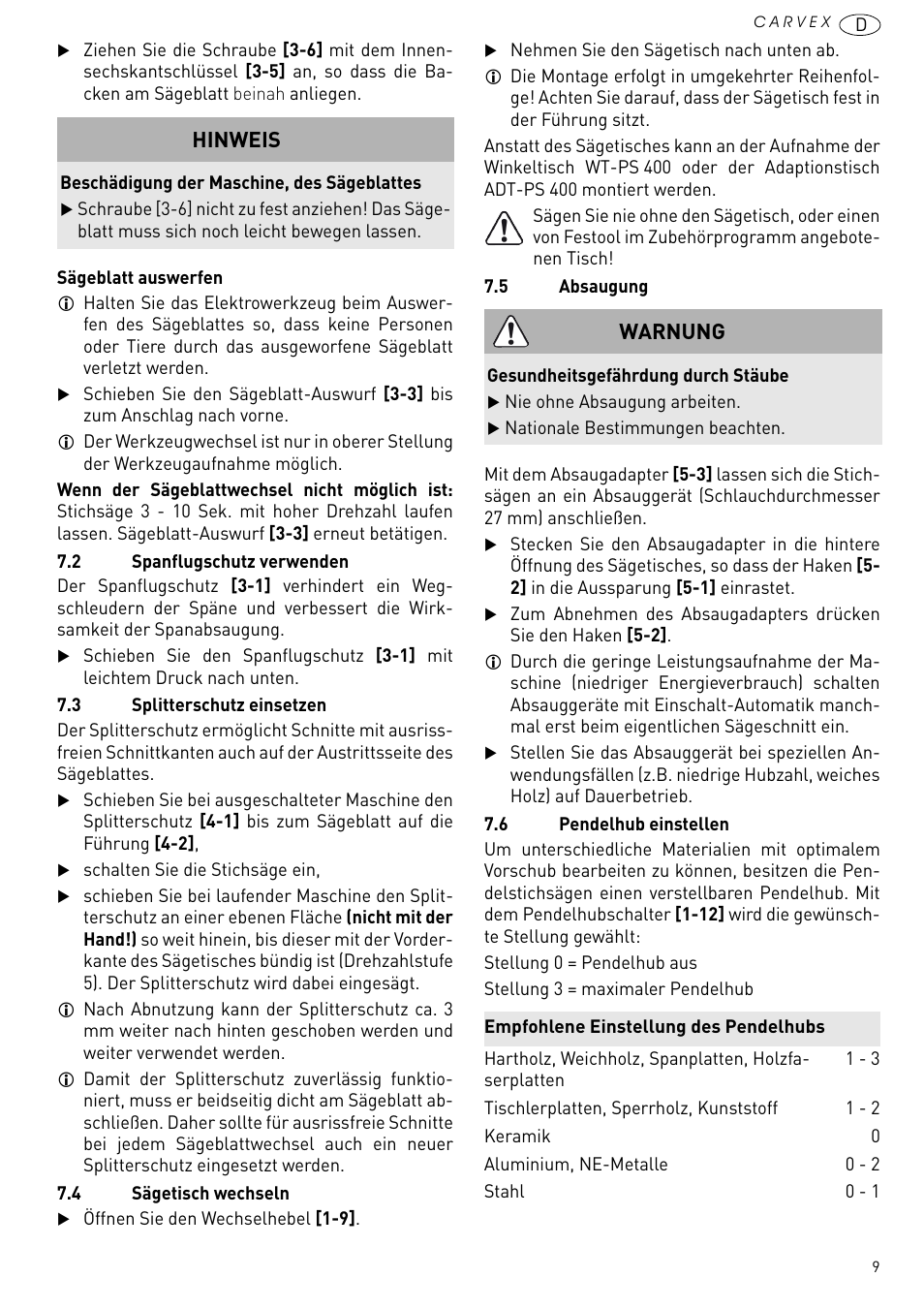 Hinweis, Warnung | Festool PSB 420 EBQ User Manual | Page 9 / 99