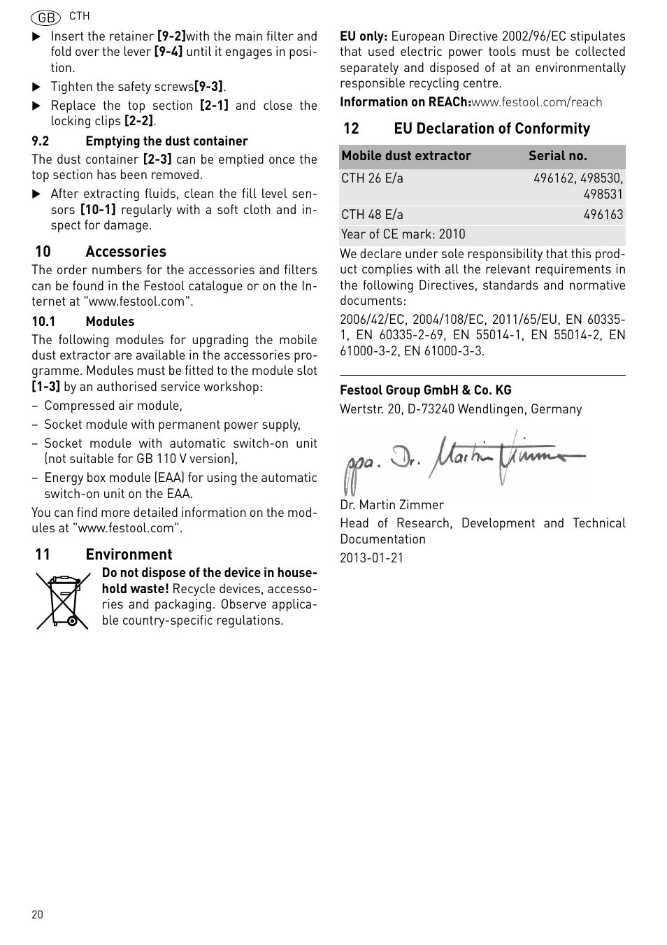 Festool CTH 26 E-AC CLEANTEX User Manual | Page 20 / 109