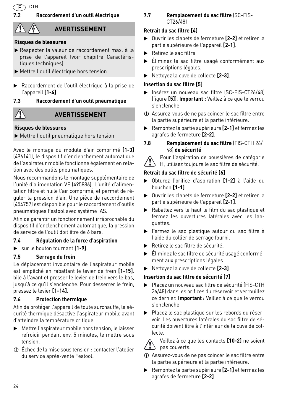 Avertissement | Festool CTH 26 E-AC CLEANTEX User Manual | Page 24 / 109