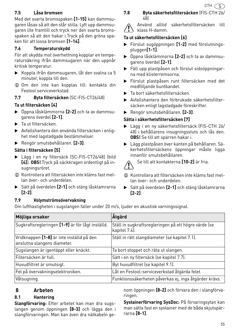 8arbeten | Festool CTH 26 E-AC CLEANTEX User Manual | Page 55 / 109