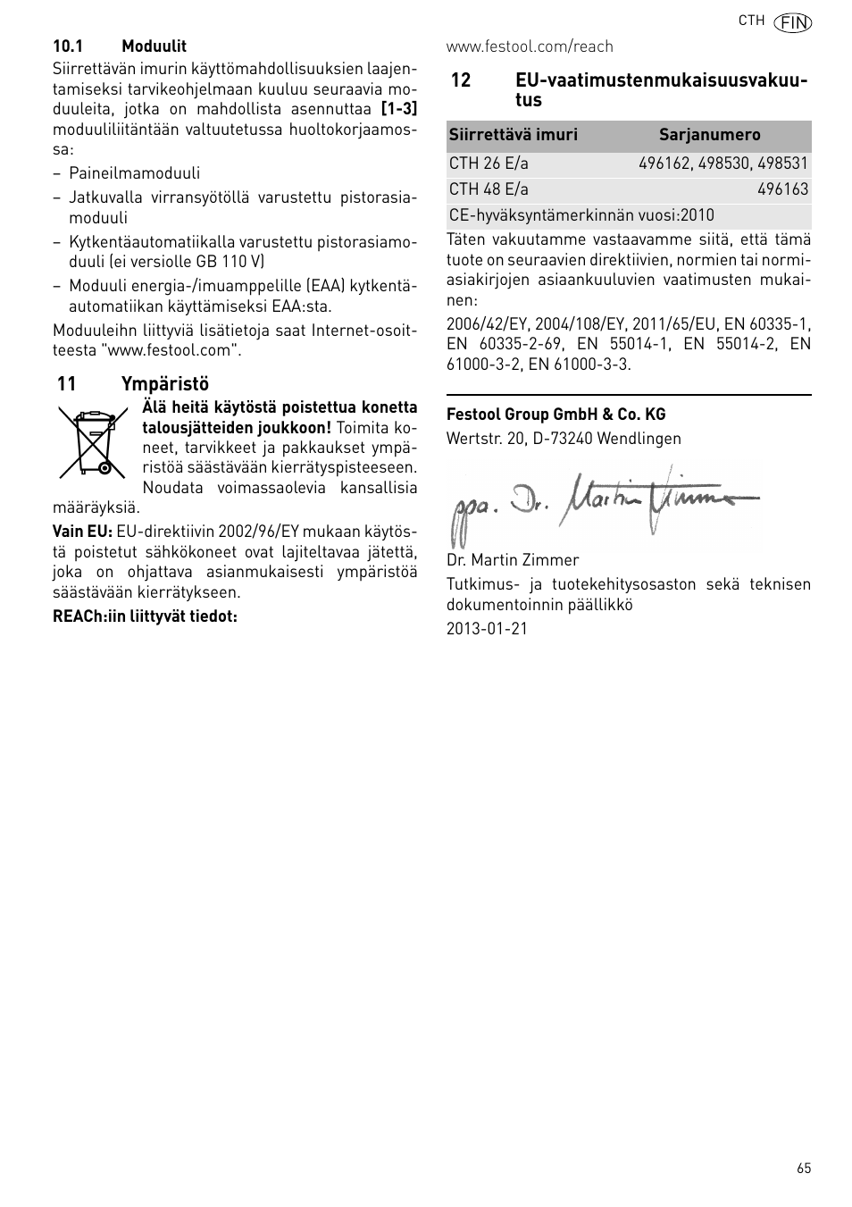 Festool CTH 26 E-AC CLEANTEX User Manual | Page 65 / 109