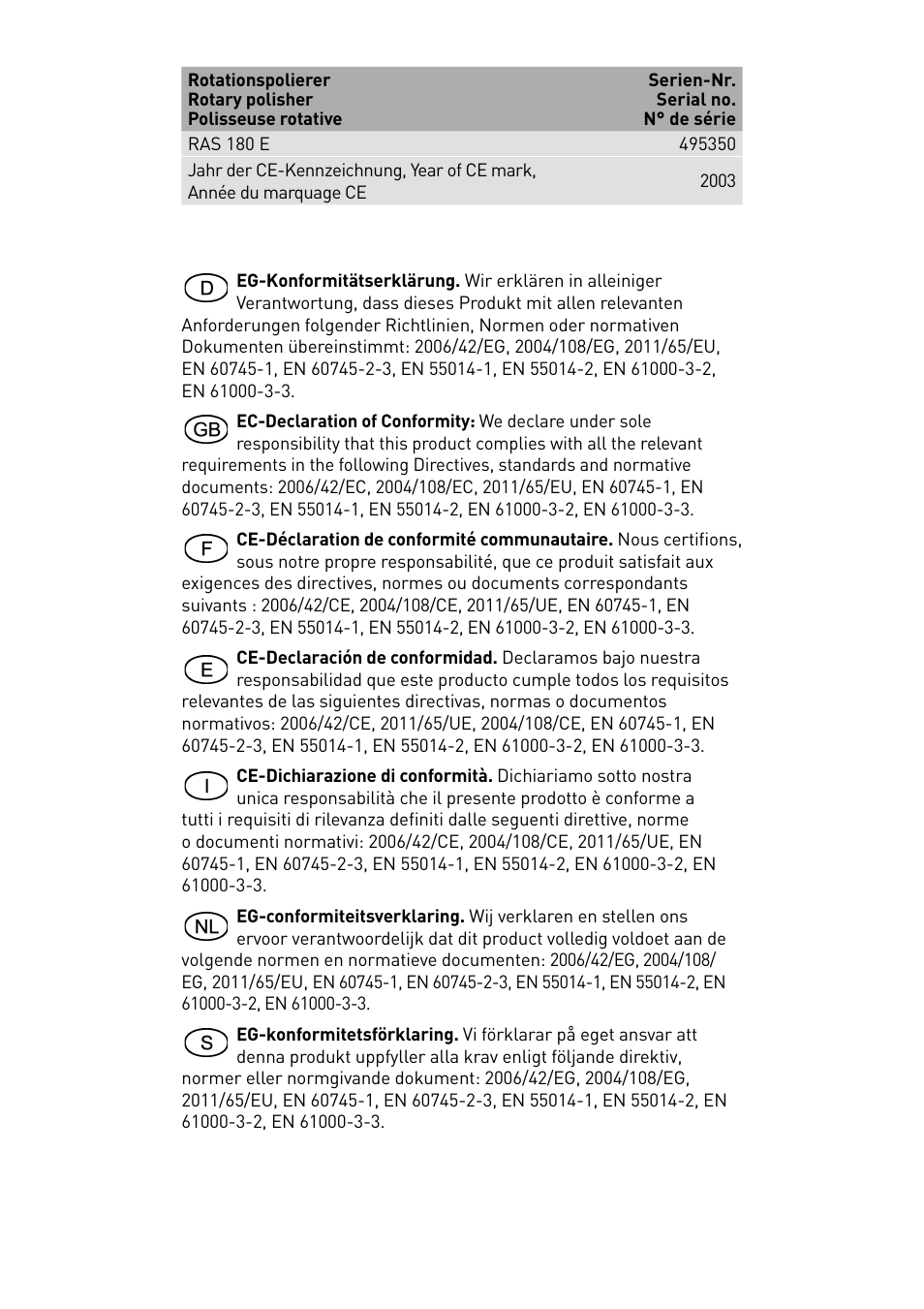 Festool RAS 180.03 E User Manual | Page 2 / 79