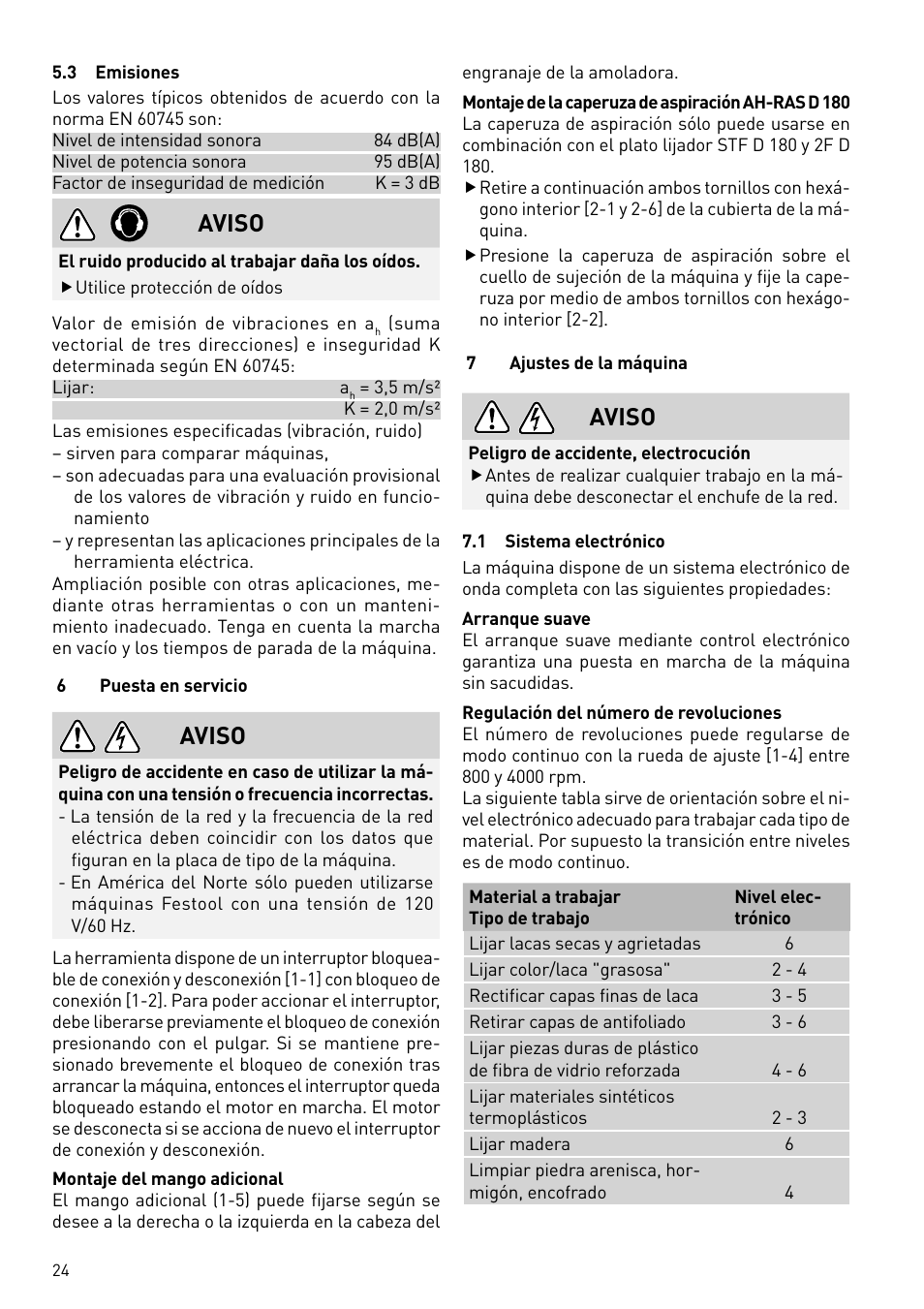 Aviso | Festool RAS 180.03 E User Manual | Page 24 / 79