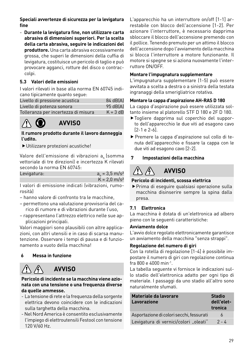 Avviso | Festool RAS 180.03 E User Manual | Page 29 / 79