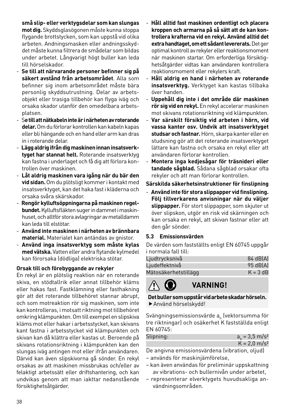 Varning | Festool RAS 180.03 E User Manual | Page 38 / 79