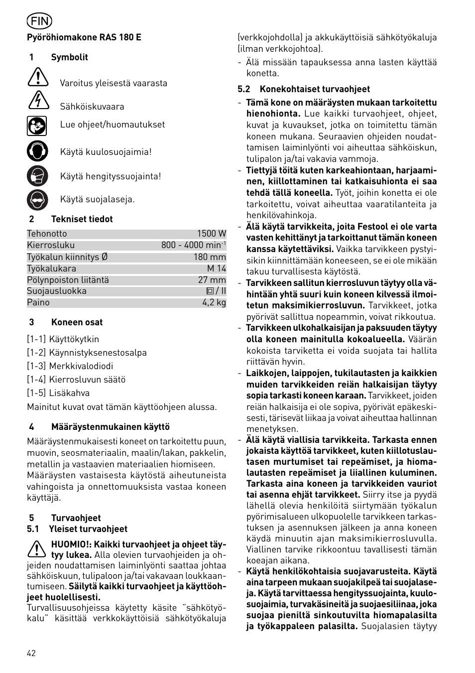 Festool RAS 180.03 E User Manual | Page 42 / 79