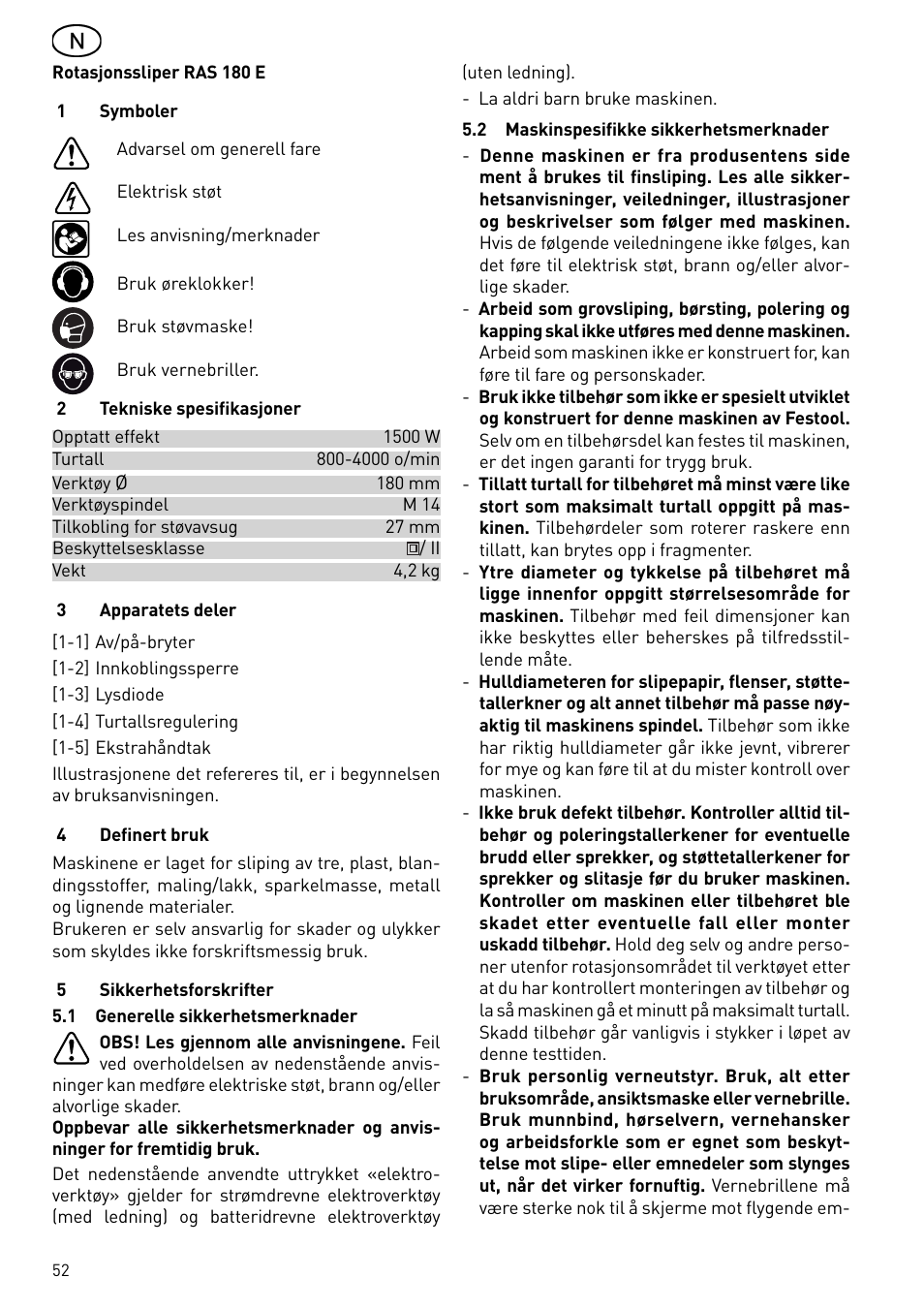 Festool RAS 180.03 E User Manual | Page 52 / 79