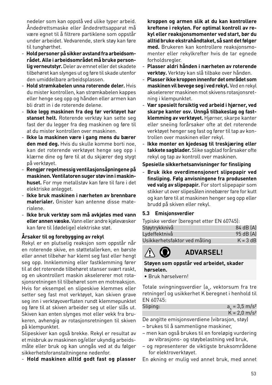 Advarsel | Festool RAS 180.03 E User Manual | Page 53 / 79