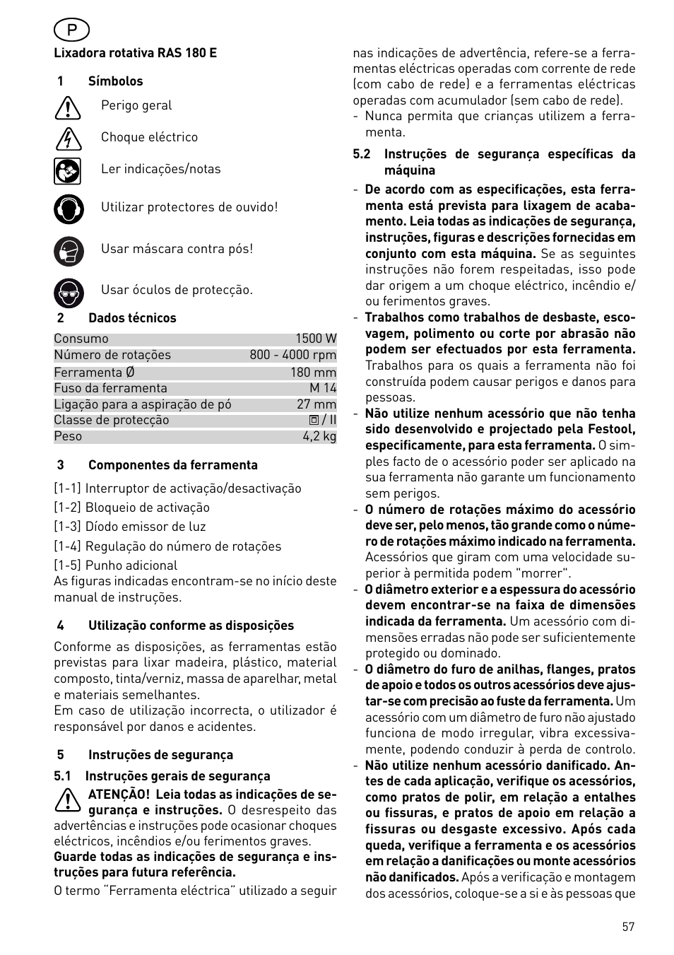 Festool RAS 180.03 E User Manual | Page 57 / 79