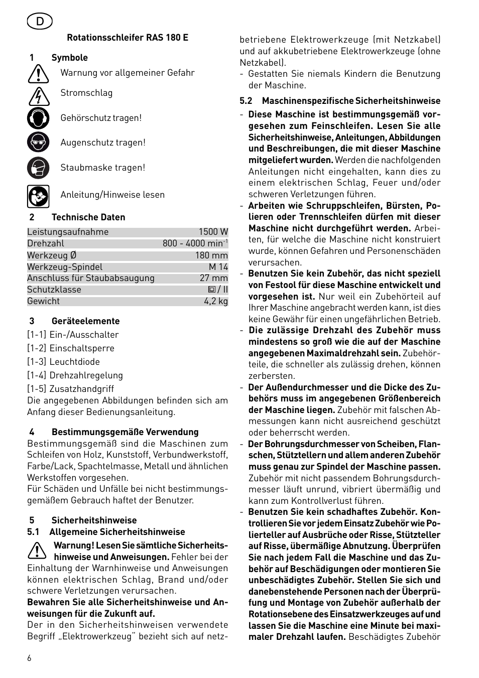 Festool RAS 180.03 E User Manual | Page 6 / 79