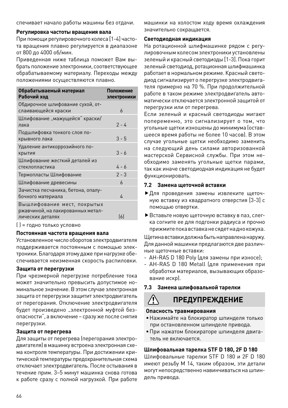 Предупреждение | Festool RAS 180.03 E User Manual | Page 66 / 79