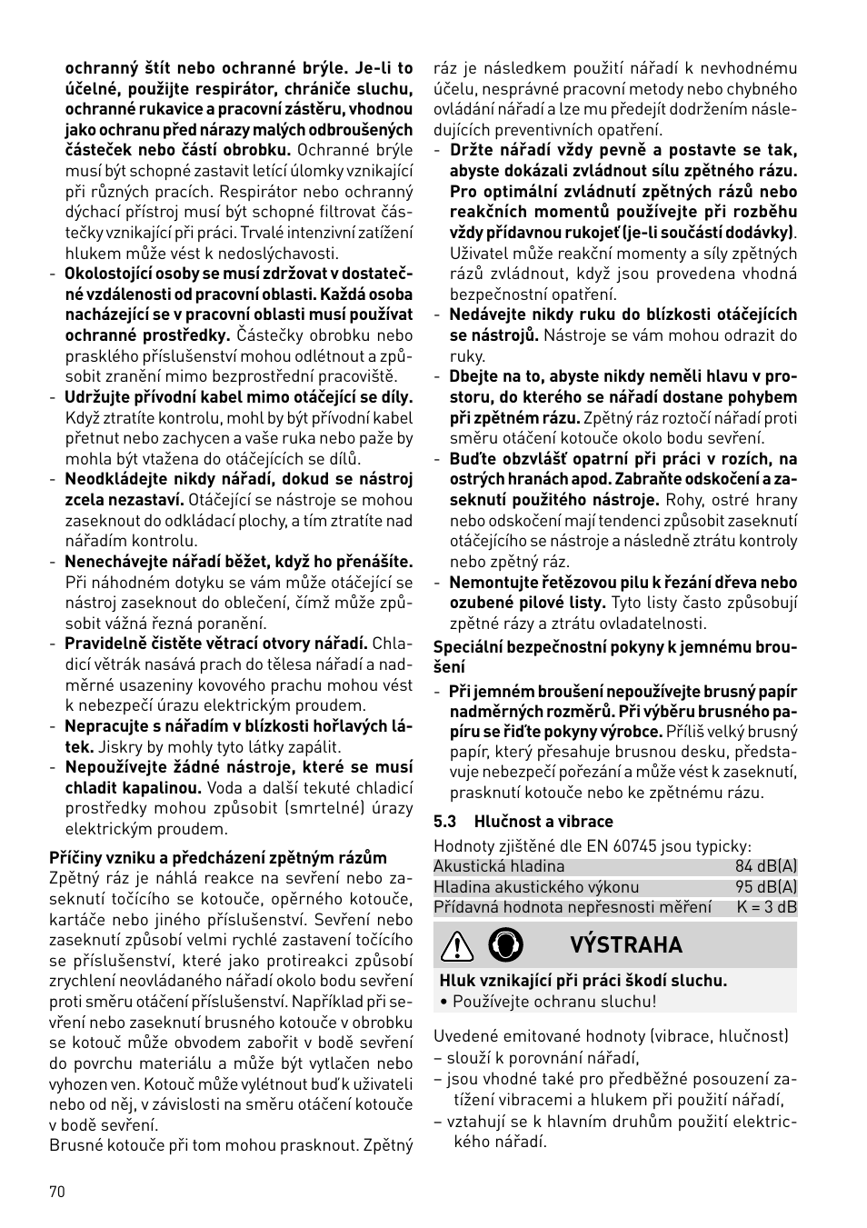 Výstraha | Festool RAS 180.03 E User Manual | Page 70 / 79